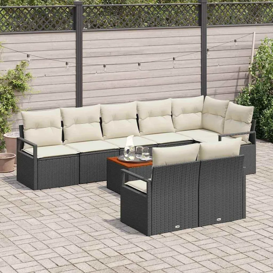 Ensemble de canapé de jardin avec coussin 9 pcs Noir polyrotin - 3