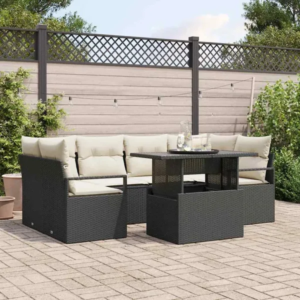 Ensemble de canapé de jardin avec stockage 7 pcs Noir polyrotin