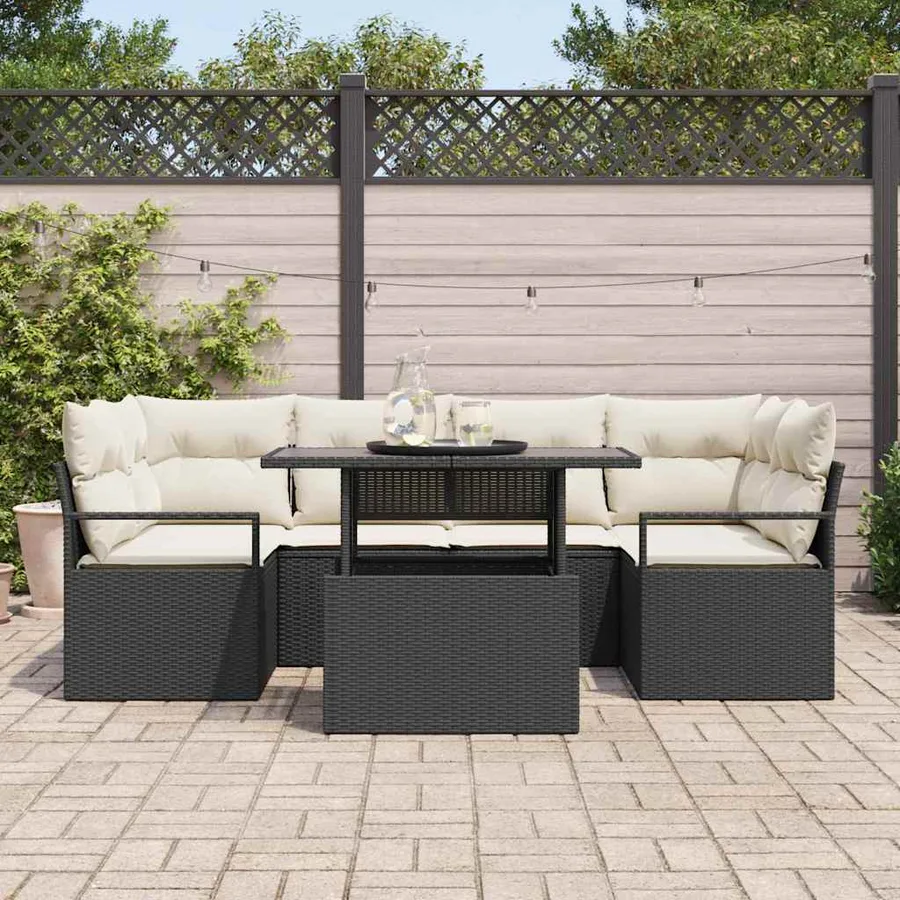 Ensemble de canapé de jardin avec stockage 7 pcs Noir polyrotin - 3
