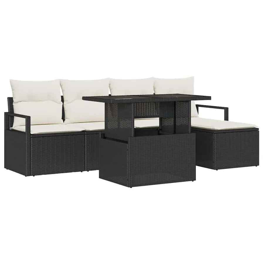Ensemble de canapé de jardin 6 pcs Noir et Crème polyrotin - 2