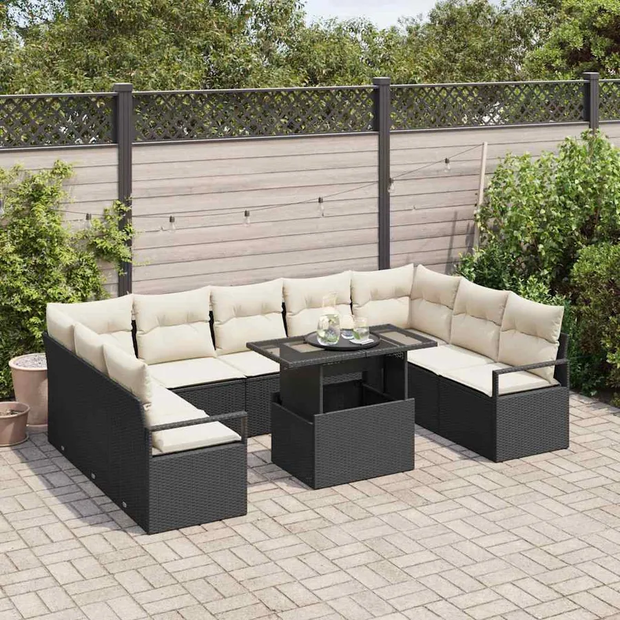 Ensemble de canapé de jardin 10 pcs Noir et crème polyrotin - 3