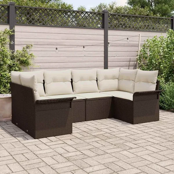 Ensemble de canapé de jardin 6 pcs Marron Poly rotin