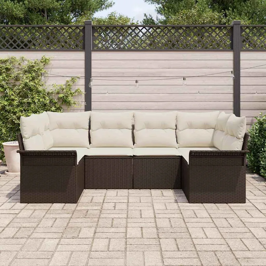 Ensemble de canapé de jardin 6 pcs Marron Poly rotin - 3