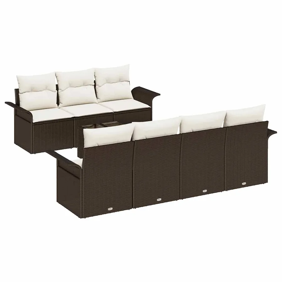 Ensemble de canapé de jardin 8 pcs Marron et Crème polyrotin - 2