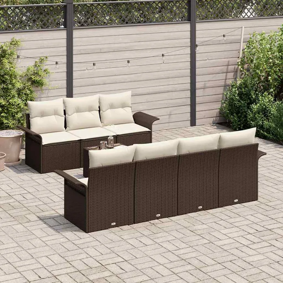 Ensemble de canapé de jardin 8 pcs Marron et Crème polyrotin - 3