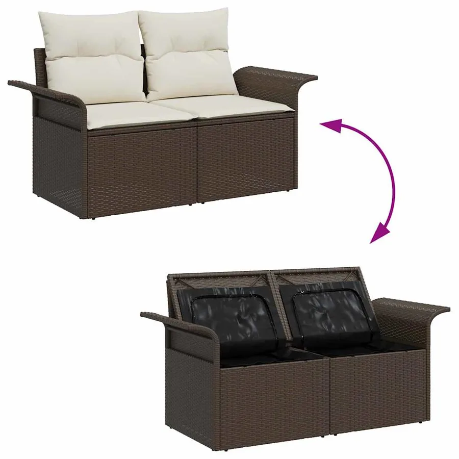 Ensemble de canapé de jardin 8 pcs Marron et Crème polyrotin - 8