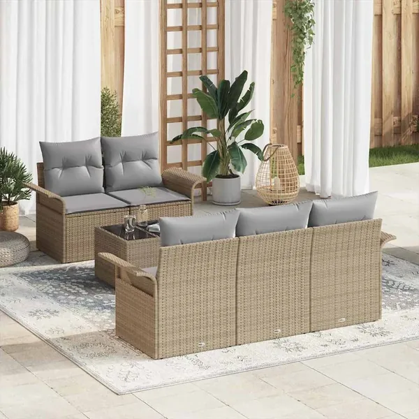 Ensemble de canapé de jardin avec coussin 6 pcs Beige et gris
