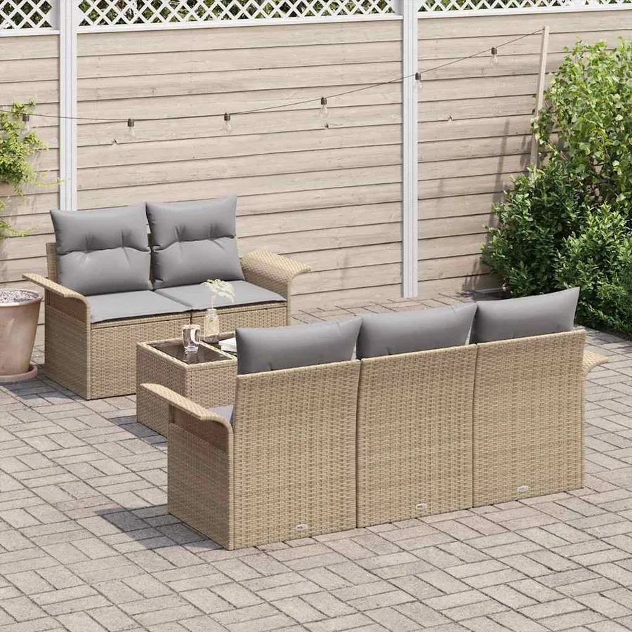 Ensemble de canapé de jardin avec coussin 6 pcs Beige et gris - 3