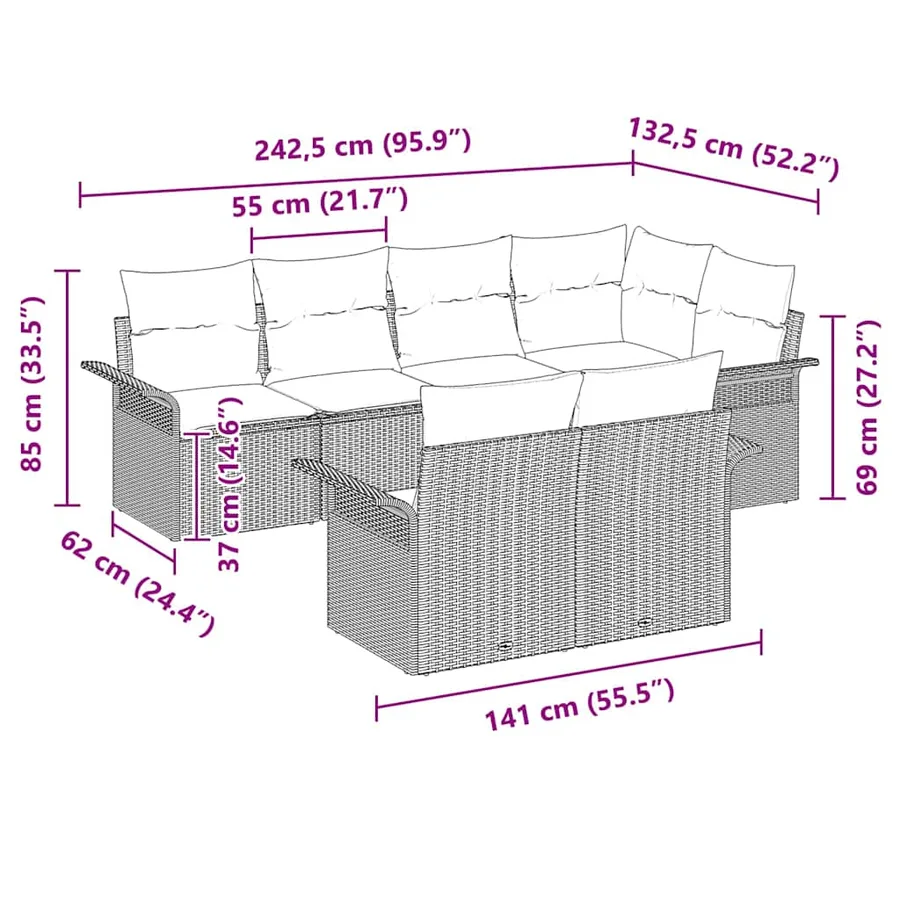 Ensemble de canapé de jardin 7 pcs Beige Poly rotin - 15