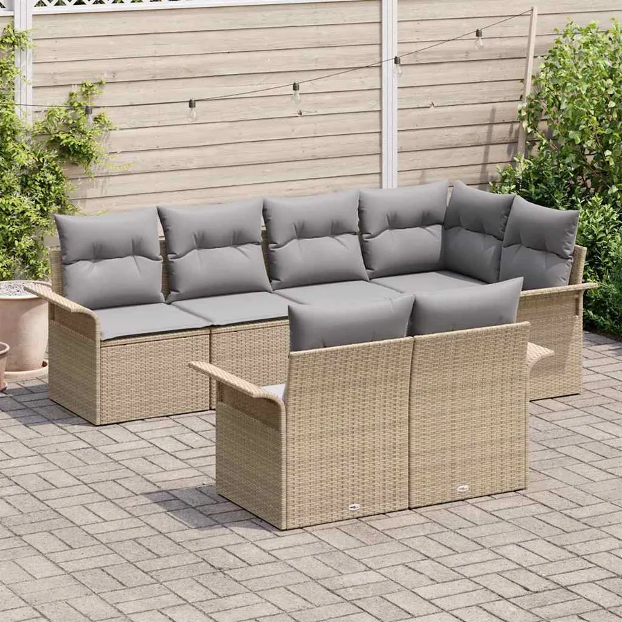Ensemble de canapé de jardin 7 pcs Beige Poly rotin - 3