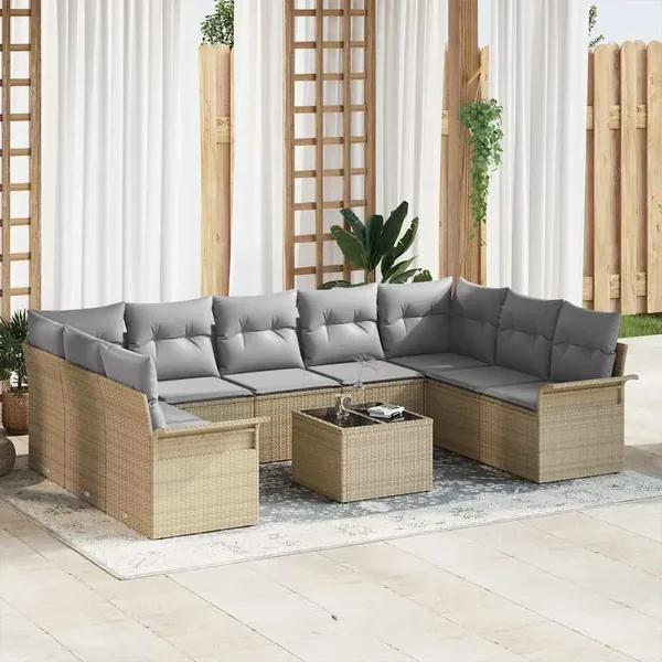 Ensemble de canapé de jardin 10 pcs Noir polyrotin