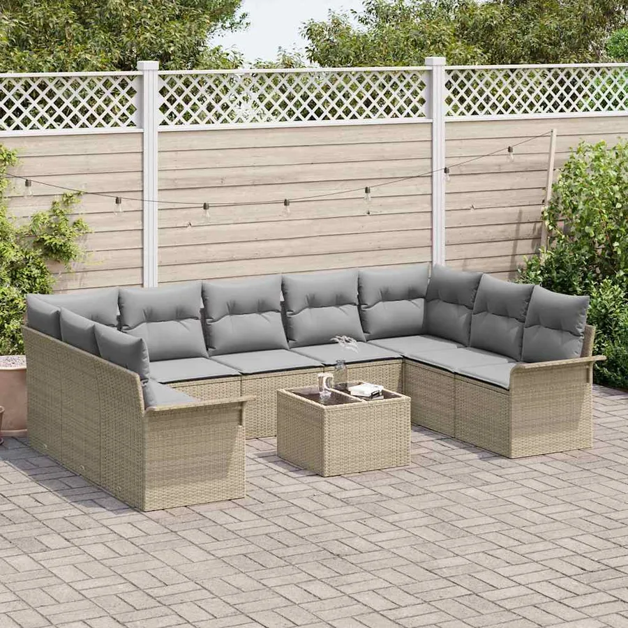 Ensemble de canapé de jardin 10 pcs Noir polyrotin - 3