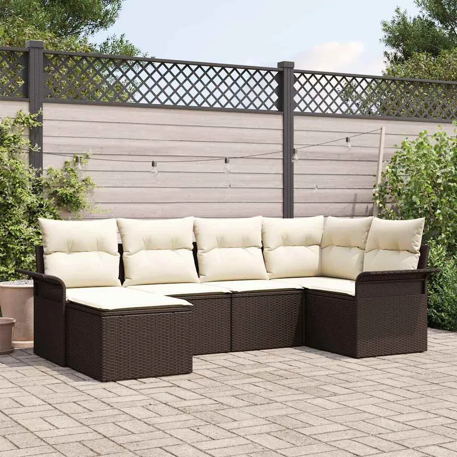 Ensemble de canapé de jardin 6 pcs Marron Poly rotin