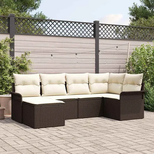 Ensemble de canapé de jardin 6 pcs Marron Poly rotin
