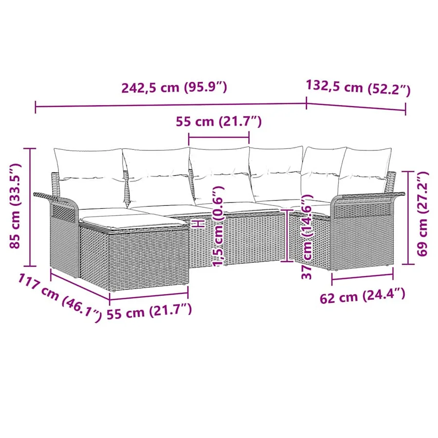 Ensemble de canapé de jardin 6 pcs Marron Poly rotin - 17
