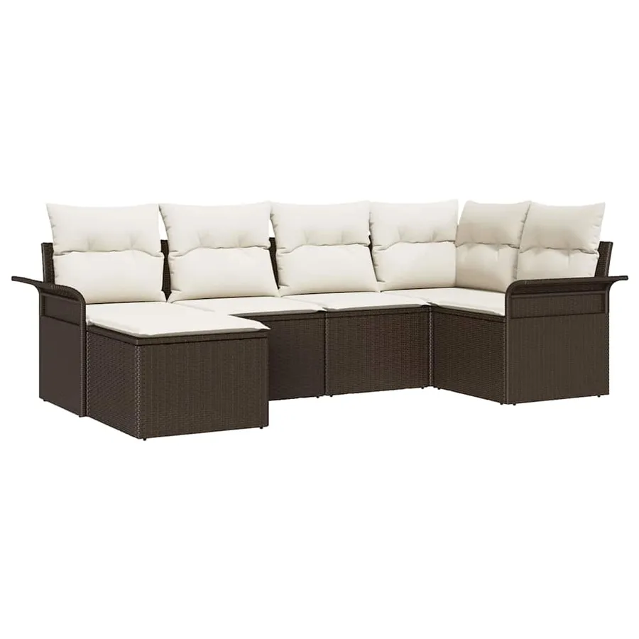 Ensemble de canapé de jardin 6 pcs Marron Poly rotin - 2