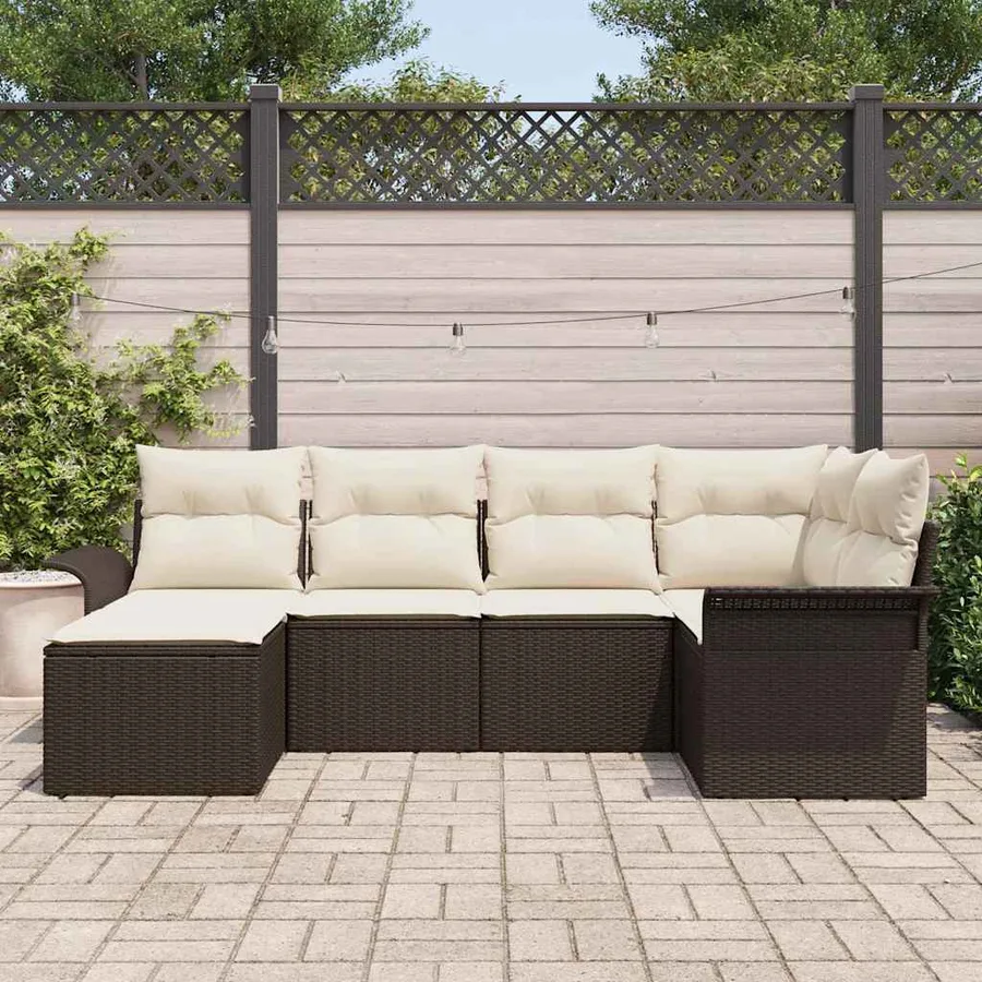 Ensemble de canapé de jardin 6 pcs Marron Poly rotin - 3