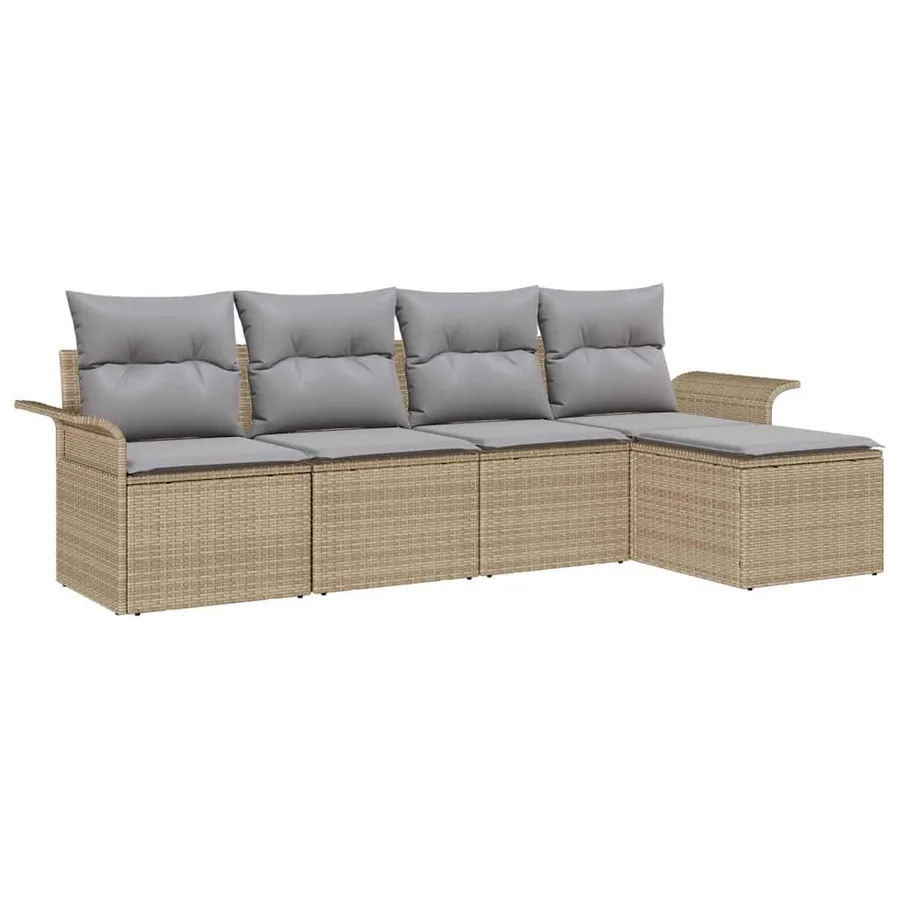 Ensemble de canapé de jardin avec coussin 5 pcs Beige polyrotin - 2