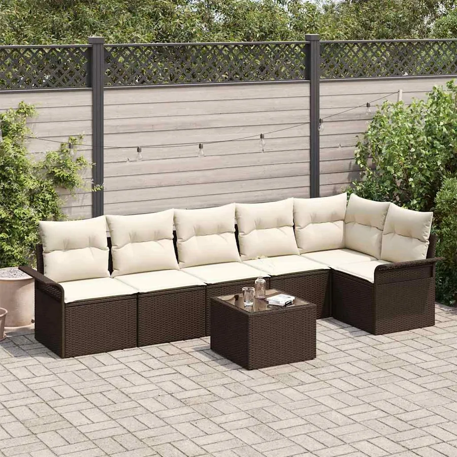 Ensemble de canapé de jardin 7 pcs Marron Poly rotin
