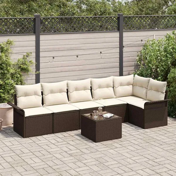 Ensemble de canapé de jardin 7 pcs Marron Poly rotin