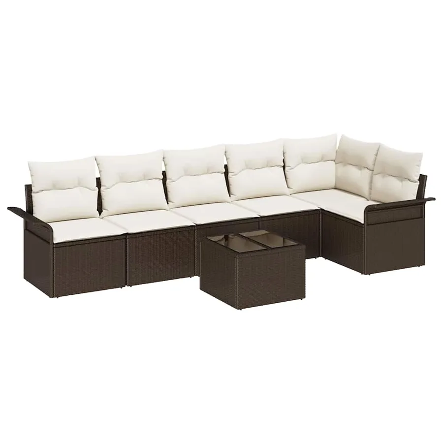 Ensemble de canapé de jardin 7 pcs Marron Poly rotin - 2