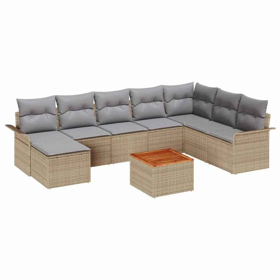 Ensemble de canapé de jardin 9 pcs Beige et Gris clair - 2