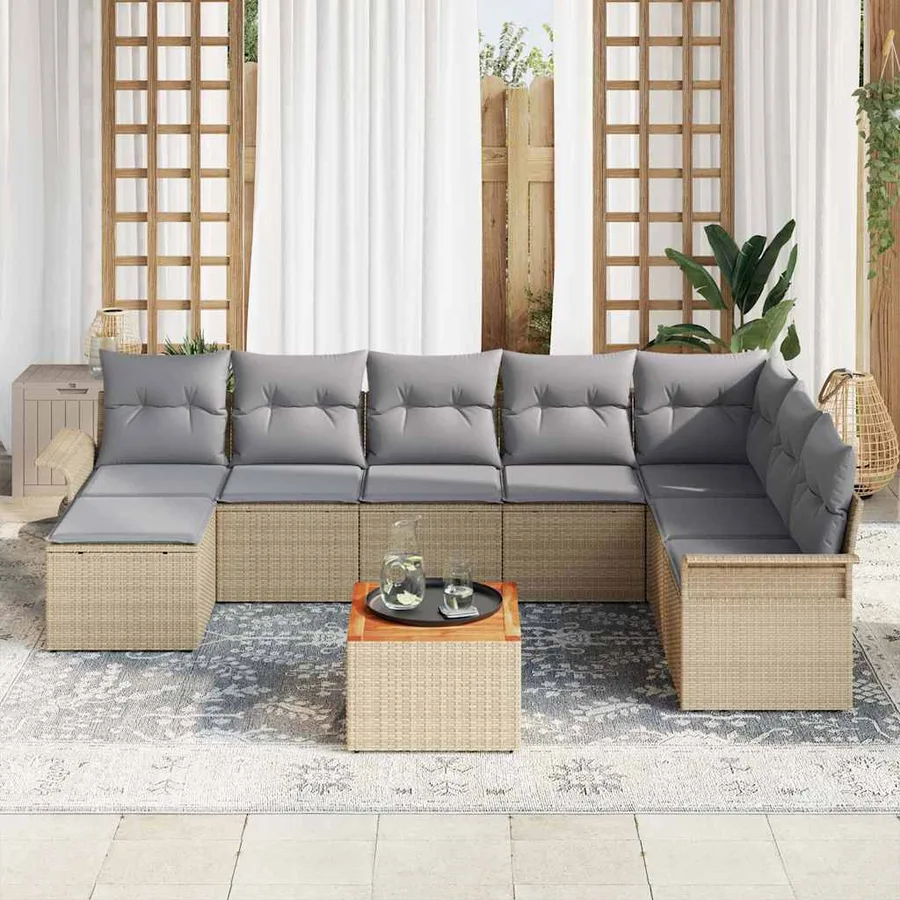 Ensemble de canapé de jardin 9 pcs Beige et Gris clair - 3