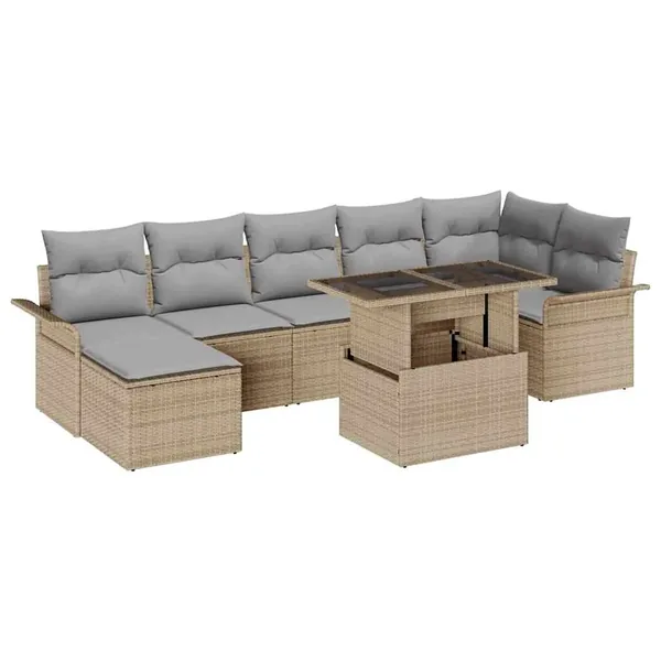 Ensemble de canapé de jardin 8 pcs Beige Poly rotin