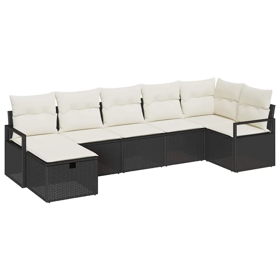 Ensemble de Canapés avec coussin 7 pcs Noir et Crème polyrotin - 2