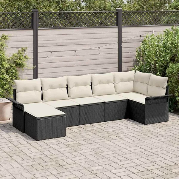 Ensemble de canapé de jardin avec coussin 7 pcs Noir polyrotin