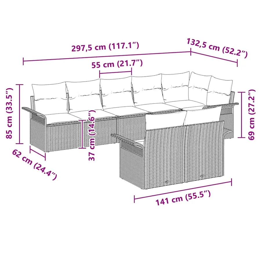 Ensemble de canapé de jardin avec coussin 8 pcs Noir polyrotin - 11
