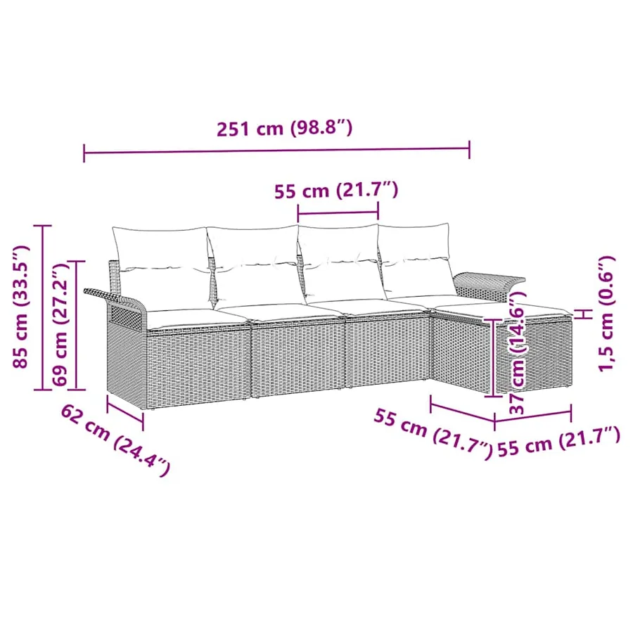 Canapé d’extérieur avec coussin 5 pcs Noir polyrotin - 11
