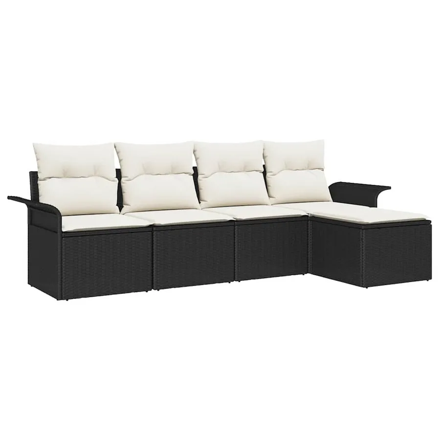Canapé d’extérieur avec coussin 5 pcs Noir polyrotin - 2