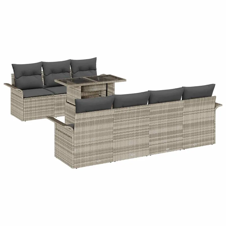 Ensemble de canapé de jardin 8 pcs Gris clair polyrotin - 2