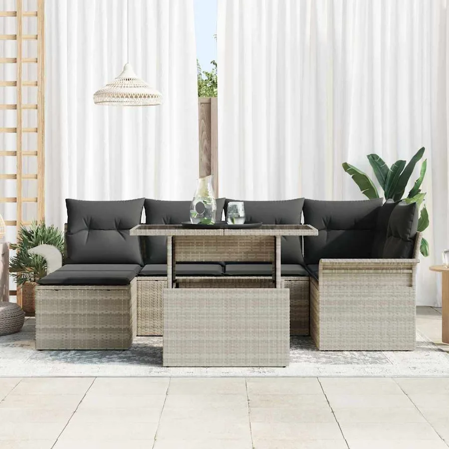 Ensemble de canapé de jardin 7 pcs Gris clair Poly rotin - 3