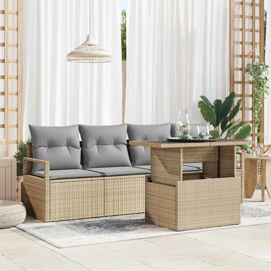 Ensemble de canapé de jardin 5 pcs Beige polyrotin