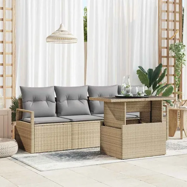 Ensemble de canapé de jardin 5 pcs Beige polyrotin