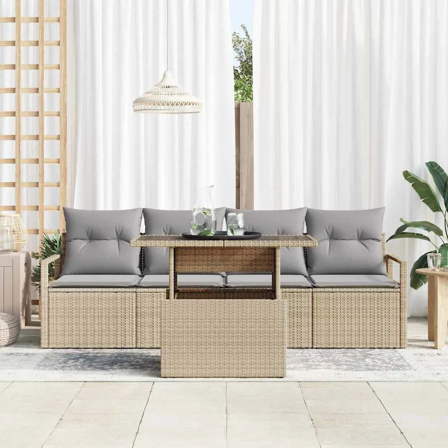 Ensemble de canapé de jardin 5 pcs Beige polyrotin - 3