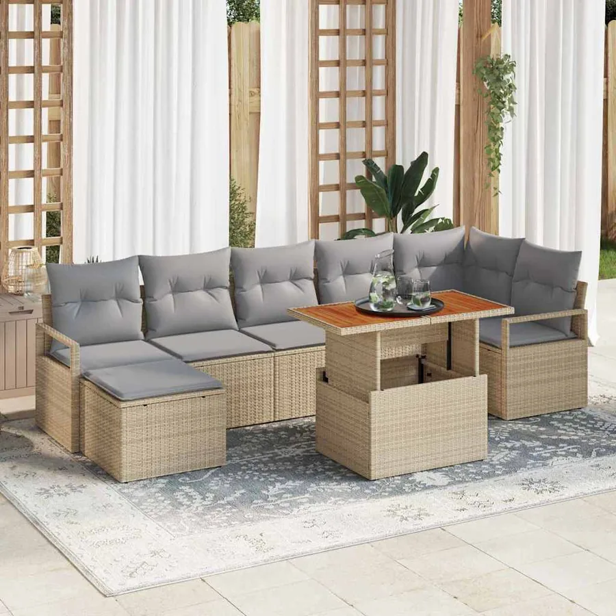 Ensemble de canapé de jardin 8 pcs Beige et gris