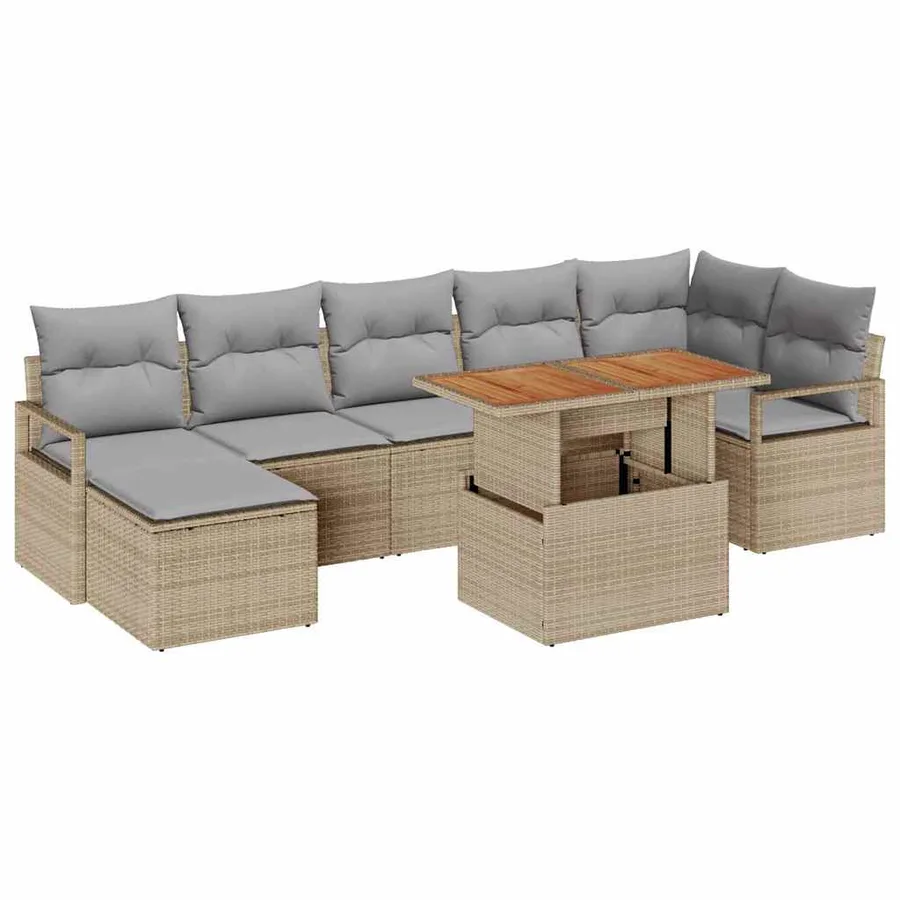 Ensemble de canapé de jardin 8 pcs Beige et gris - 2