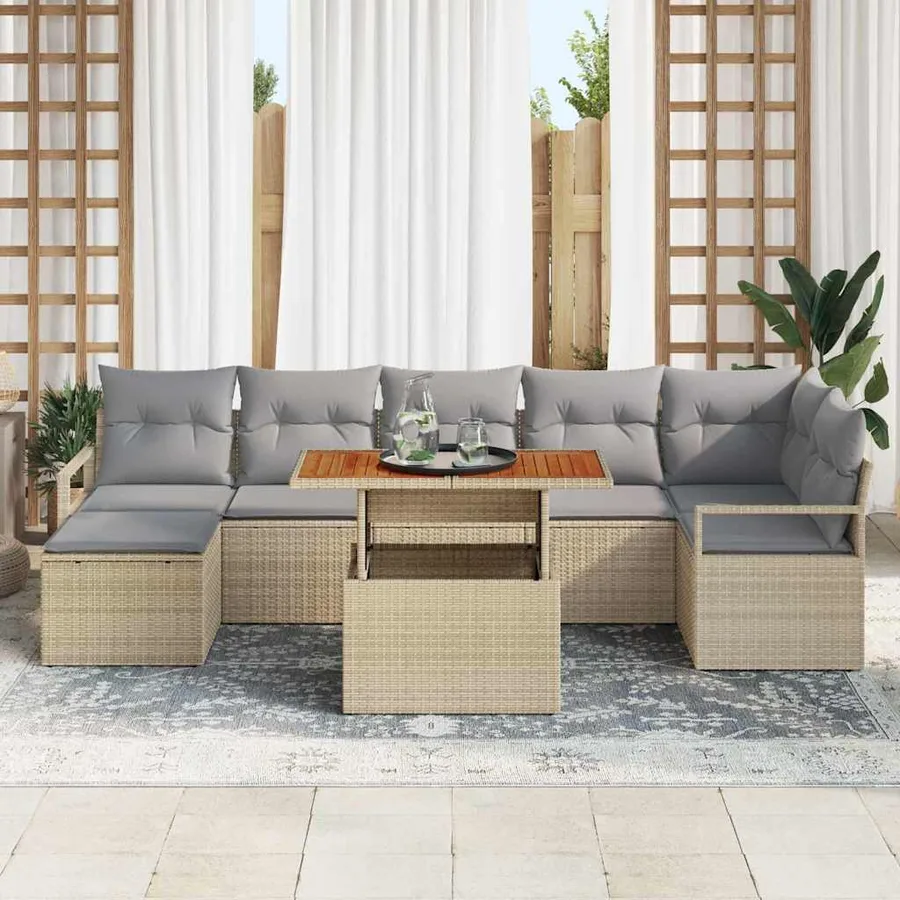 Ensemble de canapé de jardin 8 pcs Beige et gris - 3