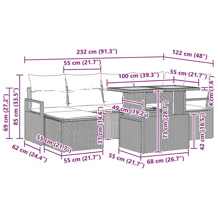 Ensemble de canapé de jardin 7 pcs Beige et gris - 12