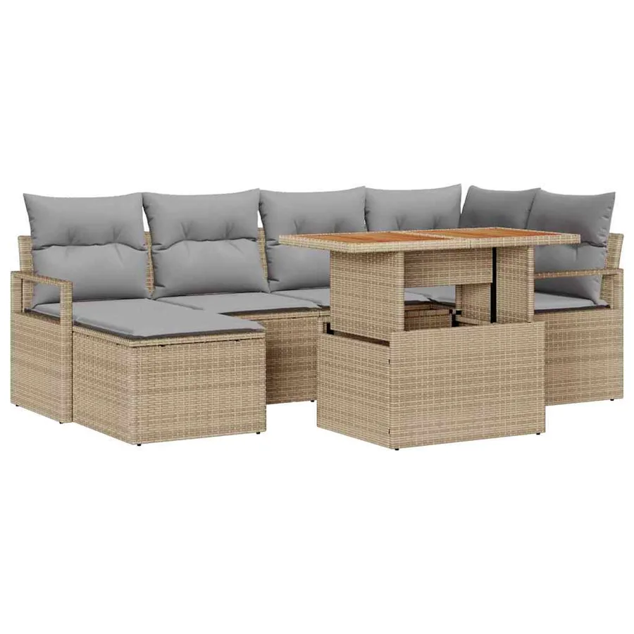 Ensemble de canapé de jardin 7 pcs Beige et gris - 2