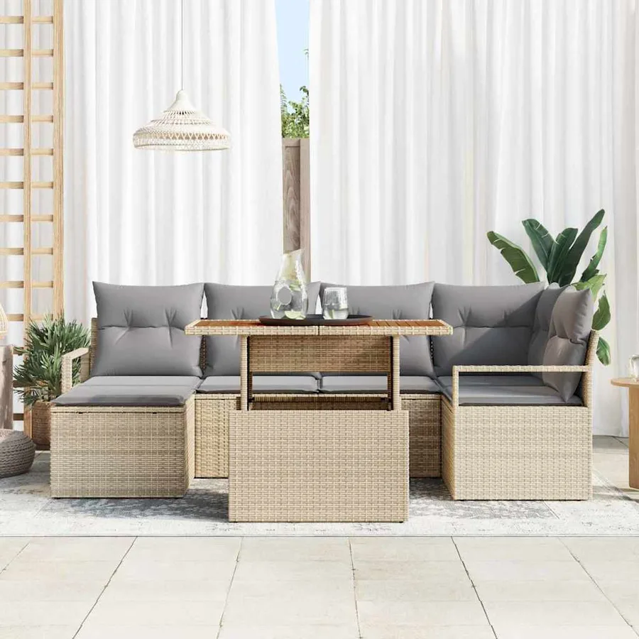 Ensemble de canapé de jardin 7 pcs Beige et gris - 3