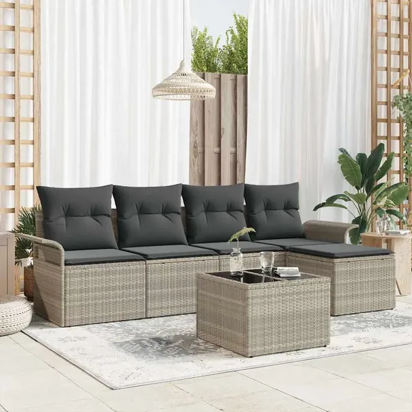Ensemble de canapé de jardin 6 pcs Gris clair polyrotin