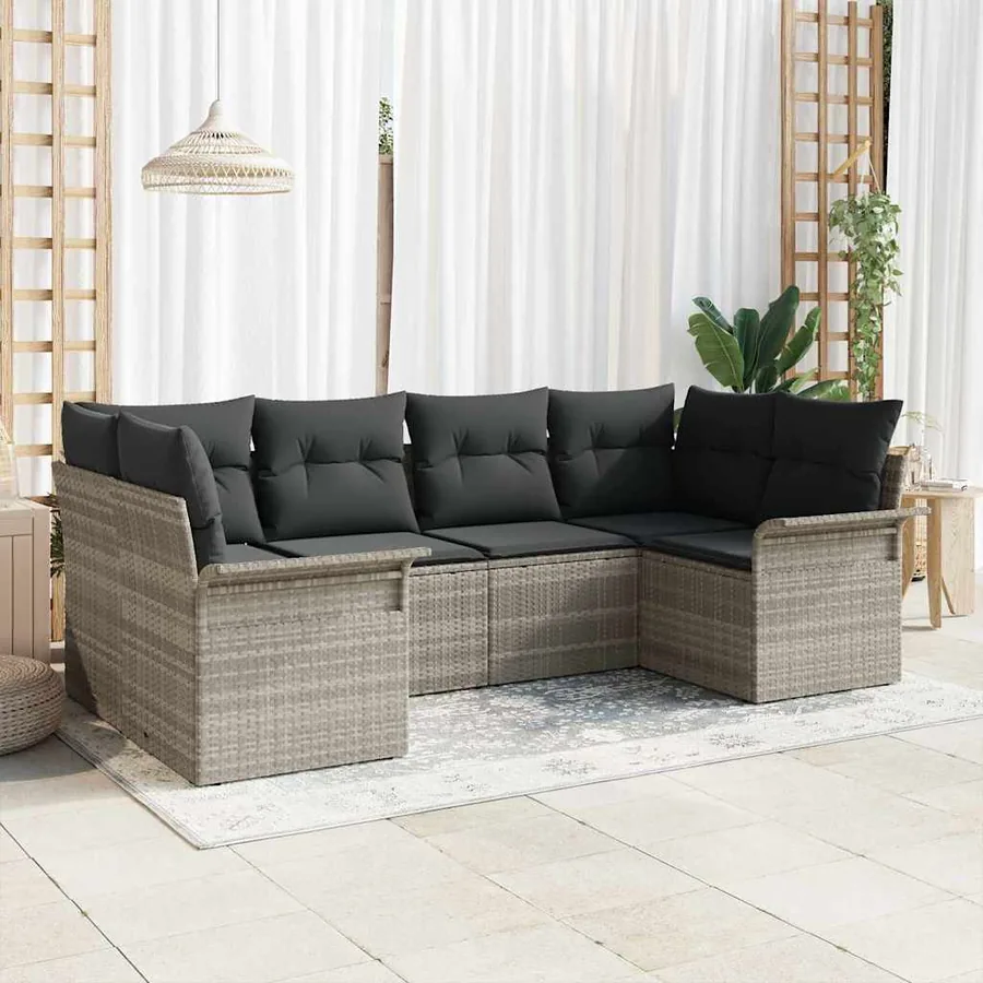 Ensemble de canapé de jardin 6 pcs Gris clair Poly rotin