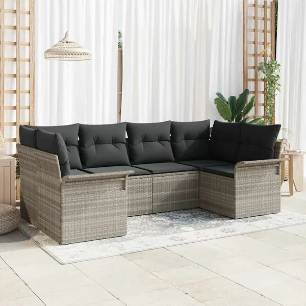Ensemble de canapé de jardin 6 pcs Gris clair Poly rotin