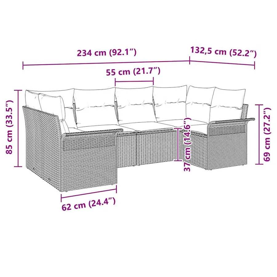 Ensemble de canapé de jardin 6 pcs Gris clair Poly rotin - 15