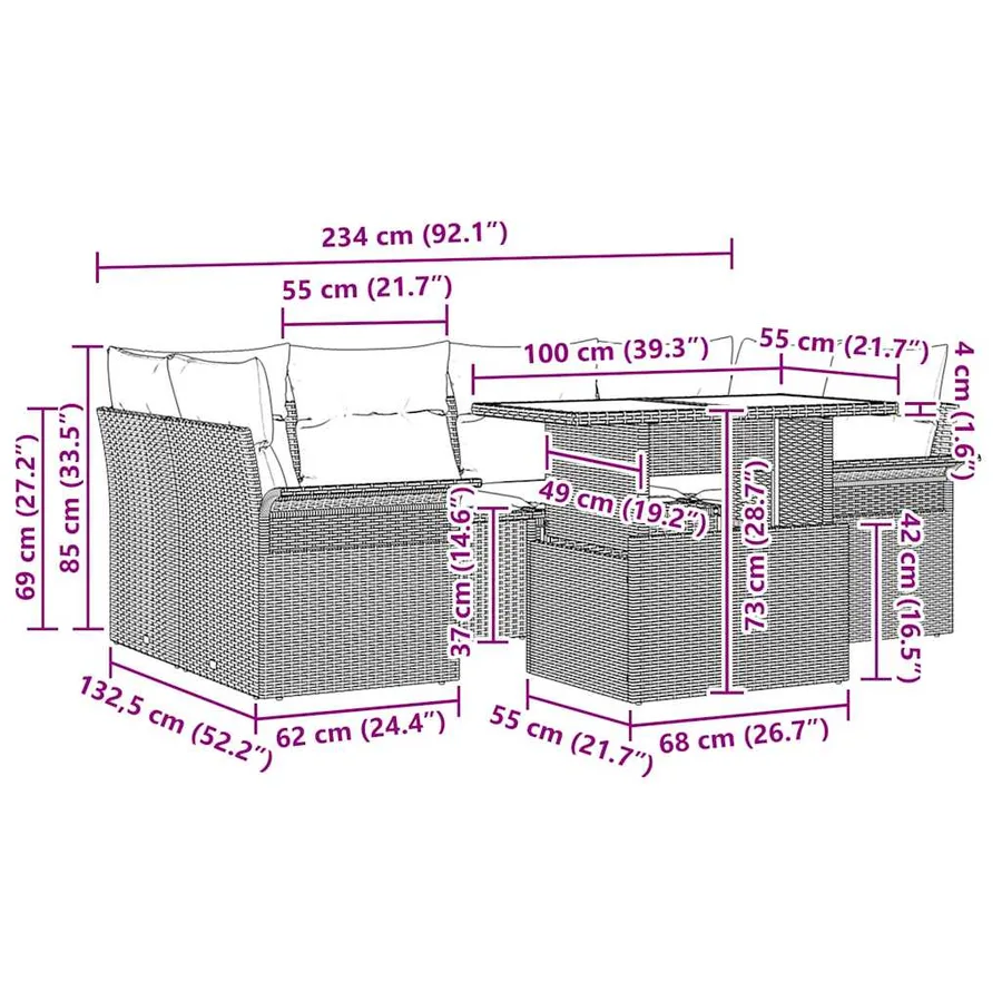 Ensemble de canapé de jardin 7 pcs Gris clair Poly rotin - 15