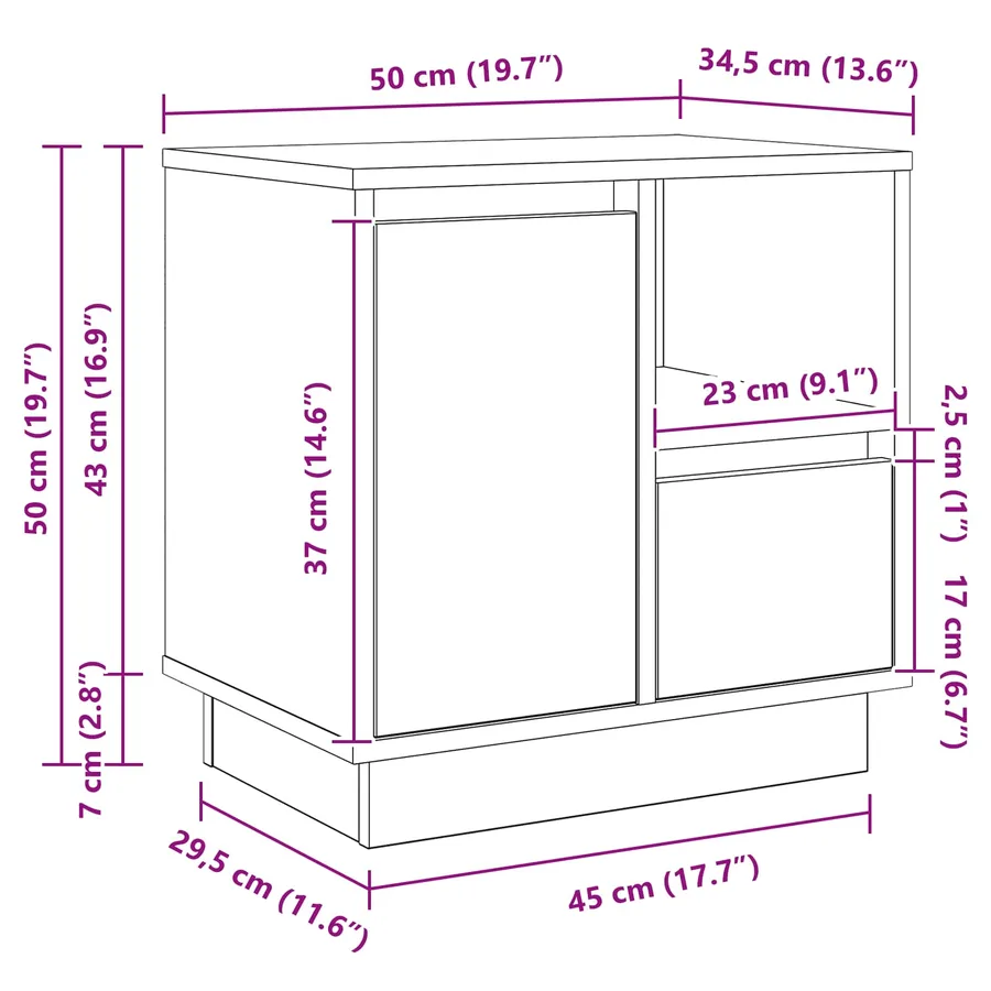 Cabinet de chevet avec tiroir Chêne fumé 50 x 34,5 x 50 cm. - 11